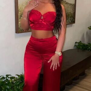 Red Satin Two-Piece Set Fashion Nova Small